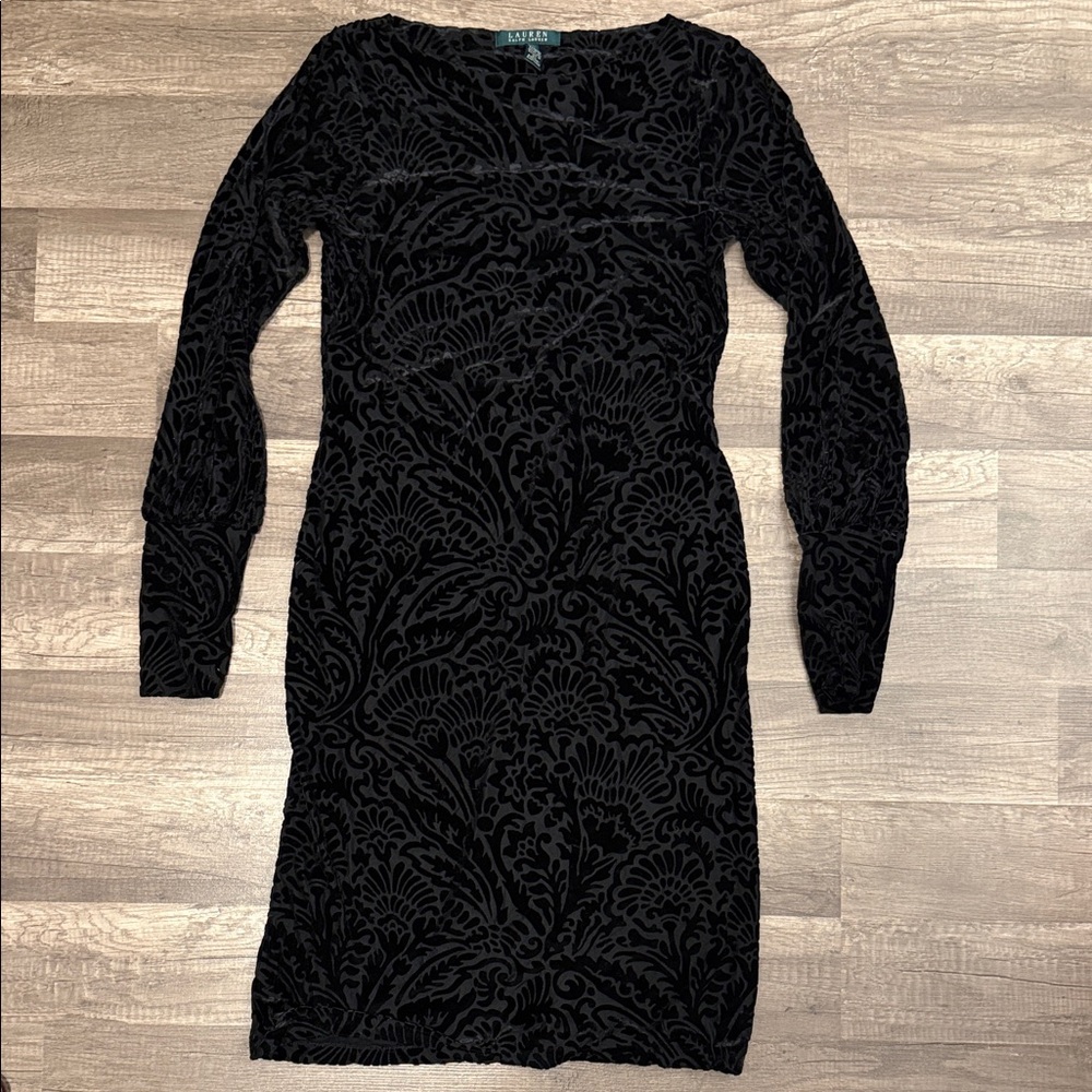 Ralph Lauren Small velvet floral Elegant Black Dress